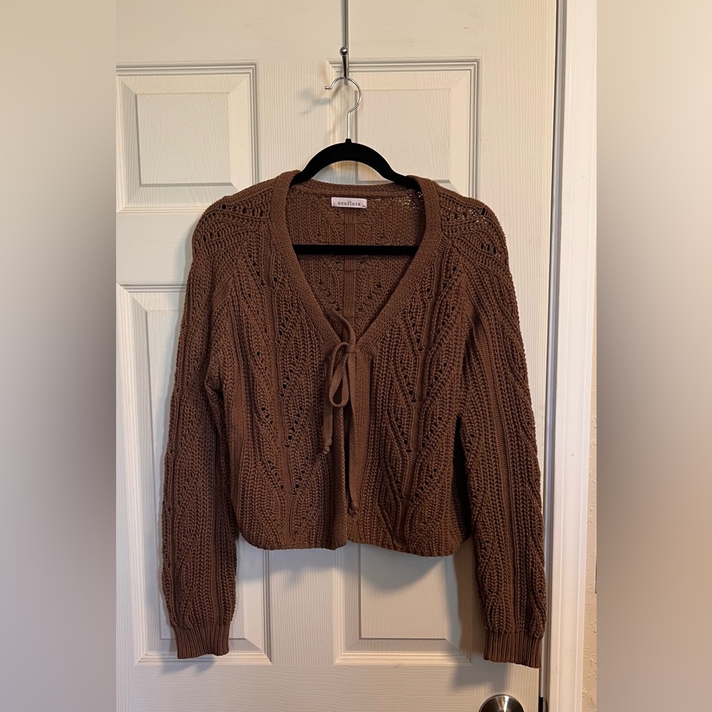 Neuflora Brown Knit Tie-Front Sweater Cardigan